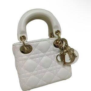 Christian Dior Micro Lady Dior – White Lambskin – Champage Hardware